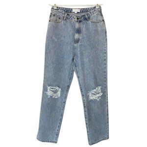 Meshki Distressed Mom Jeans | Straight Leg | High Rise
